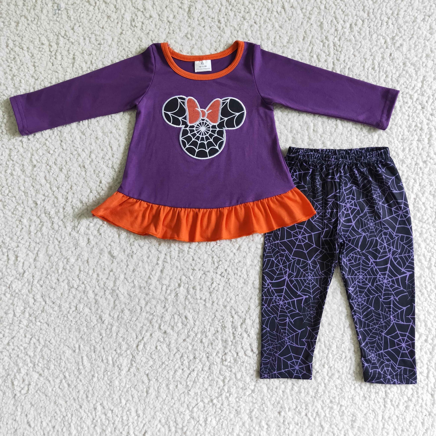 Spiderweb embroidery purple orange tunic leggings girls Halloween clothing