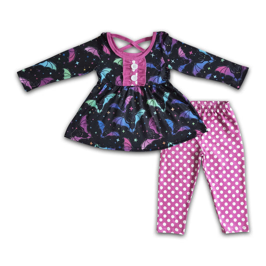 Bat tunic polka dots leggings kids girls halloween set