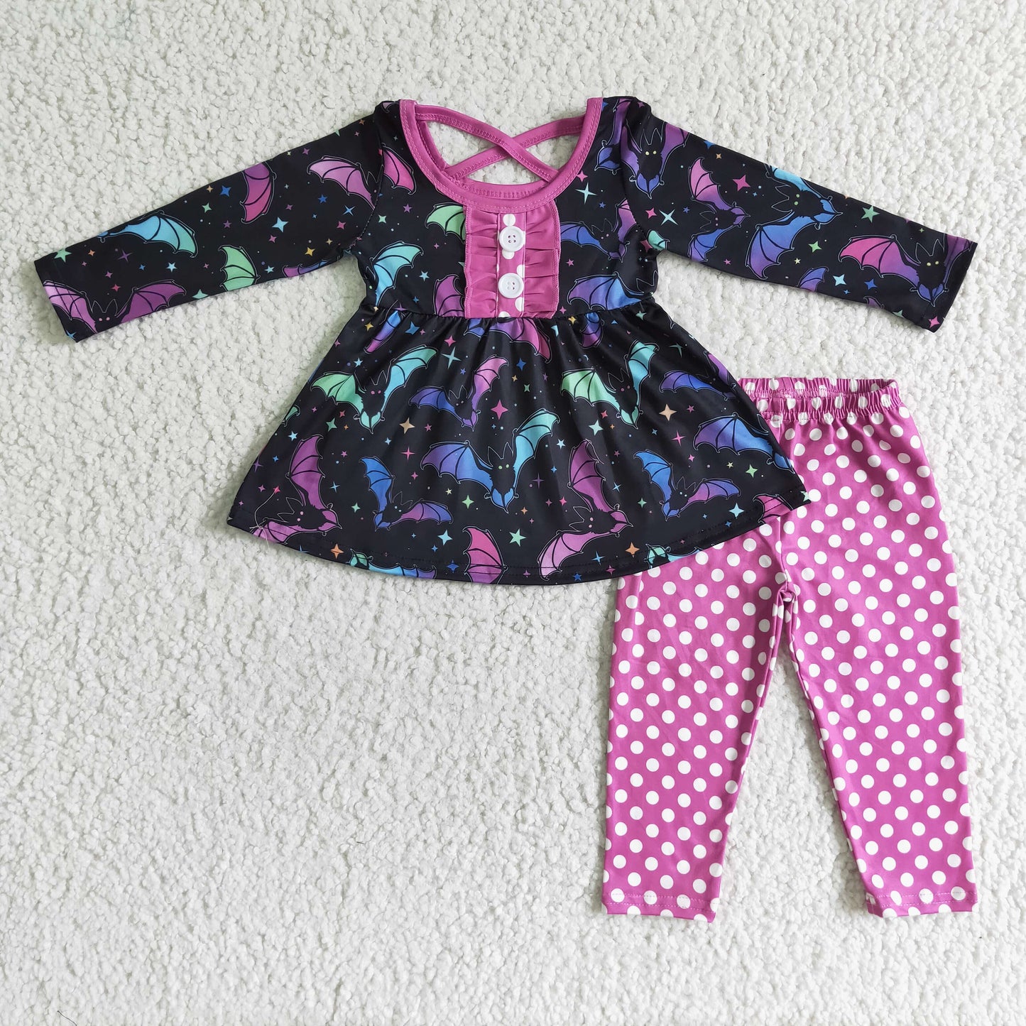 Bat tunic polka dots leggings kids girls halloween set