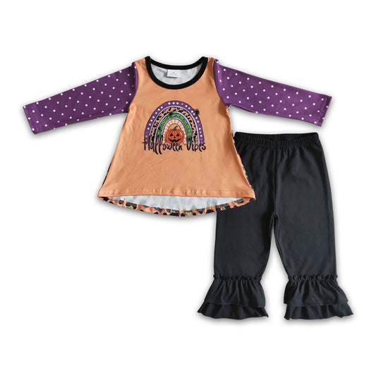 Halloween vibes tunic black pants girls clothing set