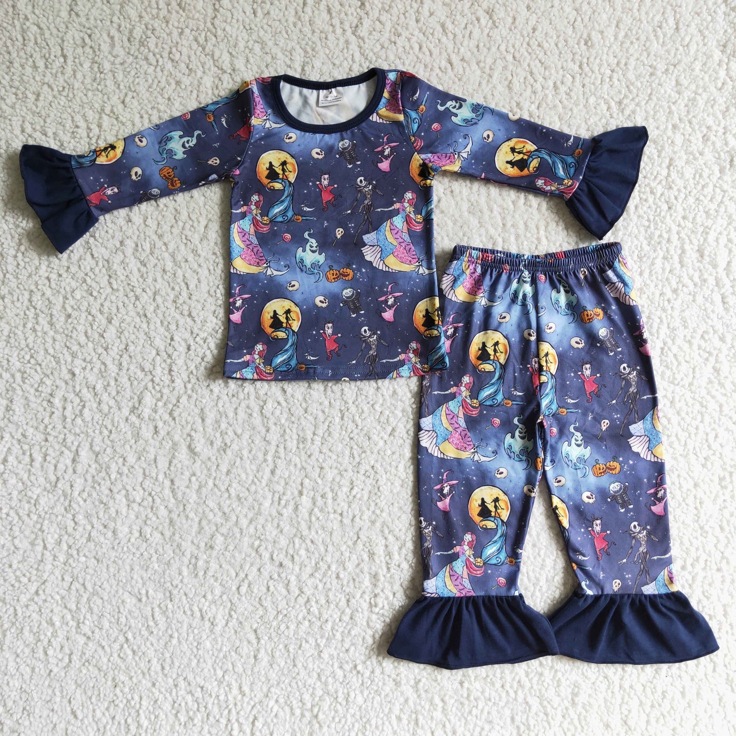 Moon skull patchwork pumpkin girls Halloween pajamas