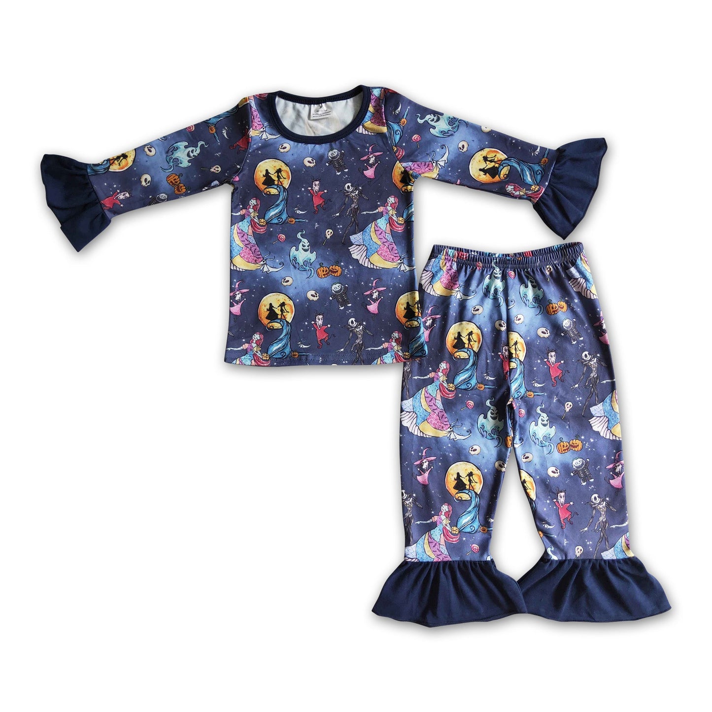 Moon skull patchwork pumpkin girls Halloween pajamas