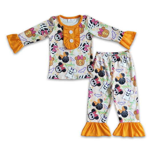 Ghost pumpkin mouse print baby girls Halloween pajamas