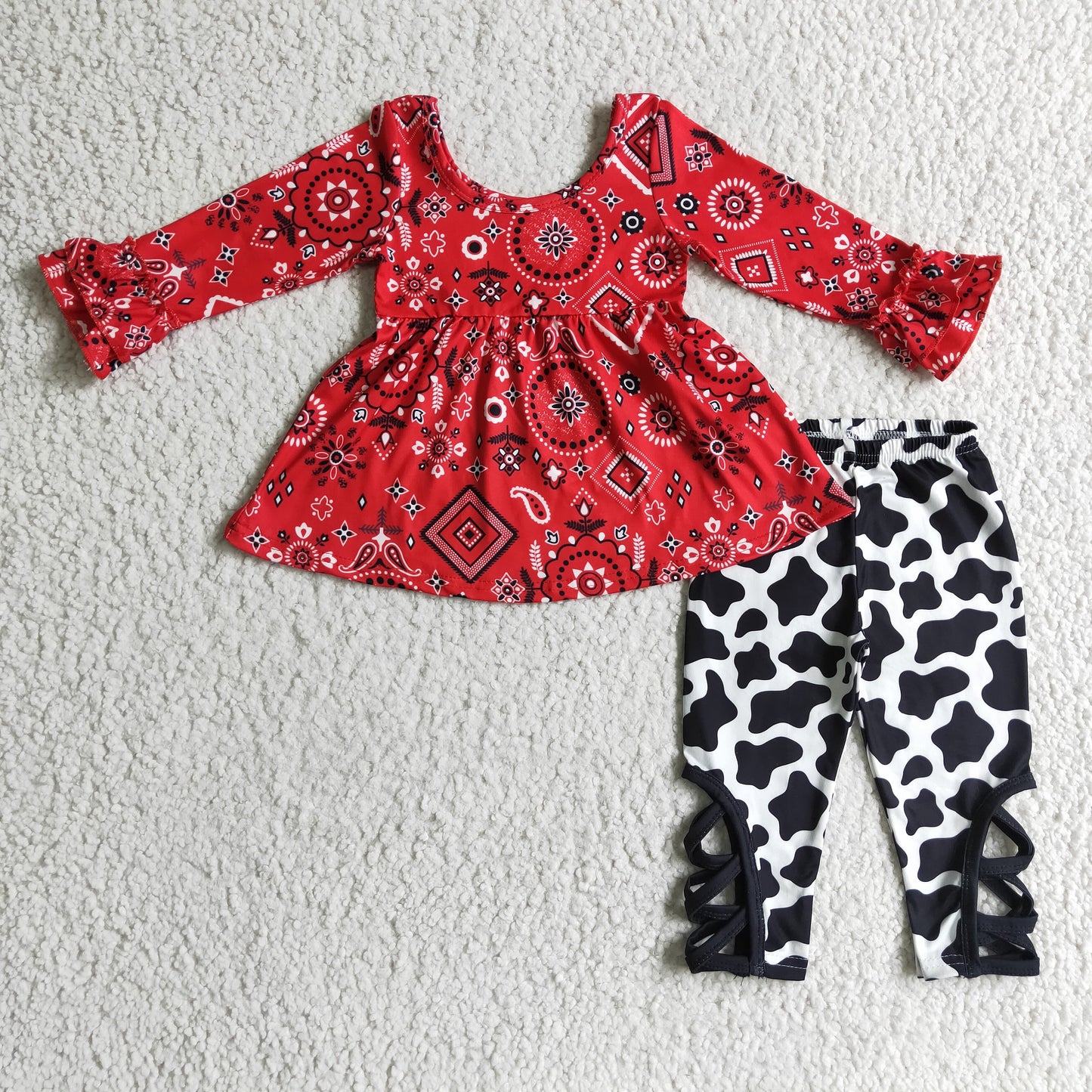 Red paisley tunic cow leggings girsl clothes