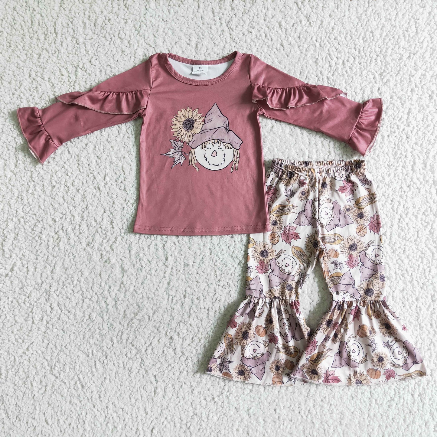 Scarecrow sunflower corn print girls clothing set