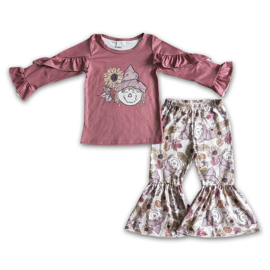 Scarecrow sunflower corn print girls clothing set