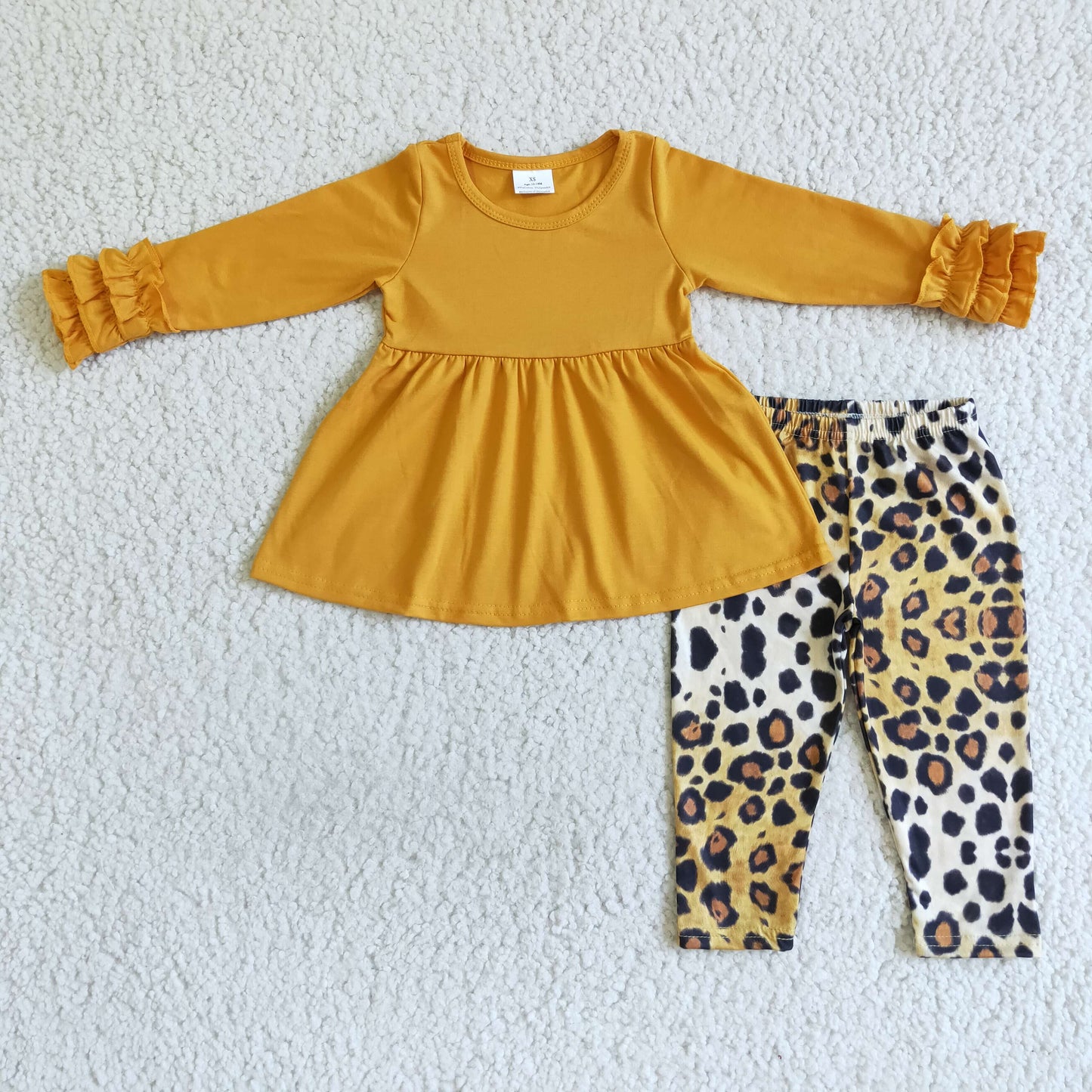 Solid cotton tunic leopard leggings girls fall winter set