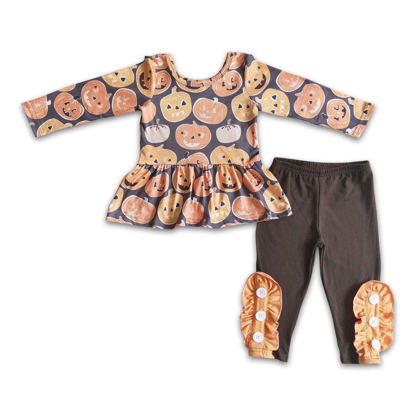 Pumpkin peplum brown leggings girls Halloween outfits