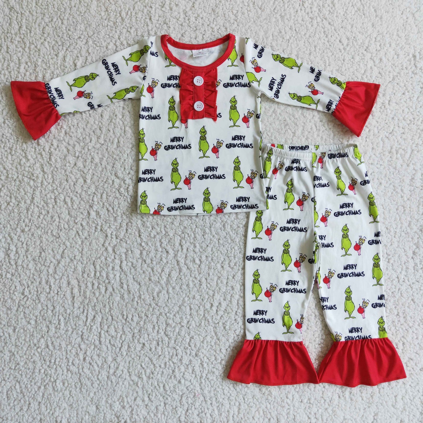 Green face merry Christmas kids girls pajamas set