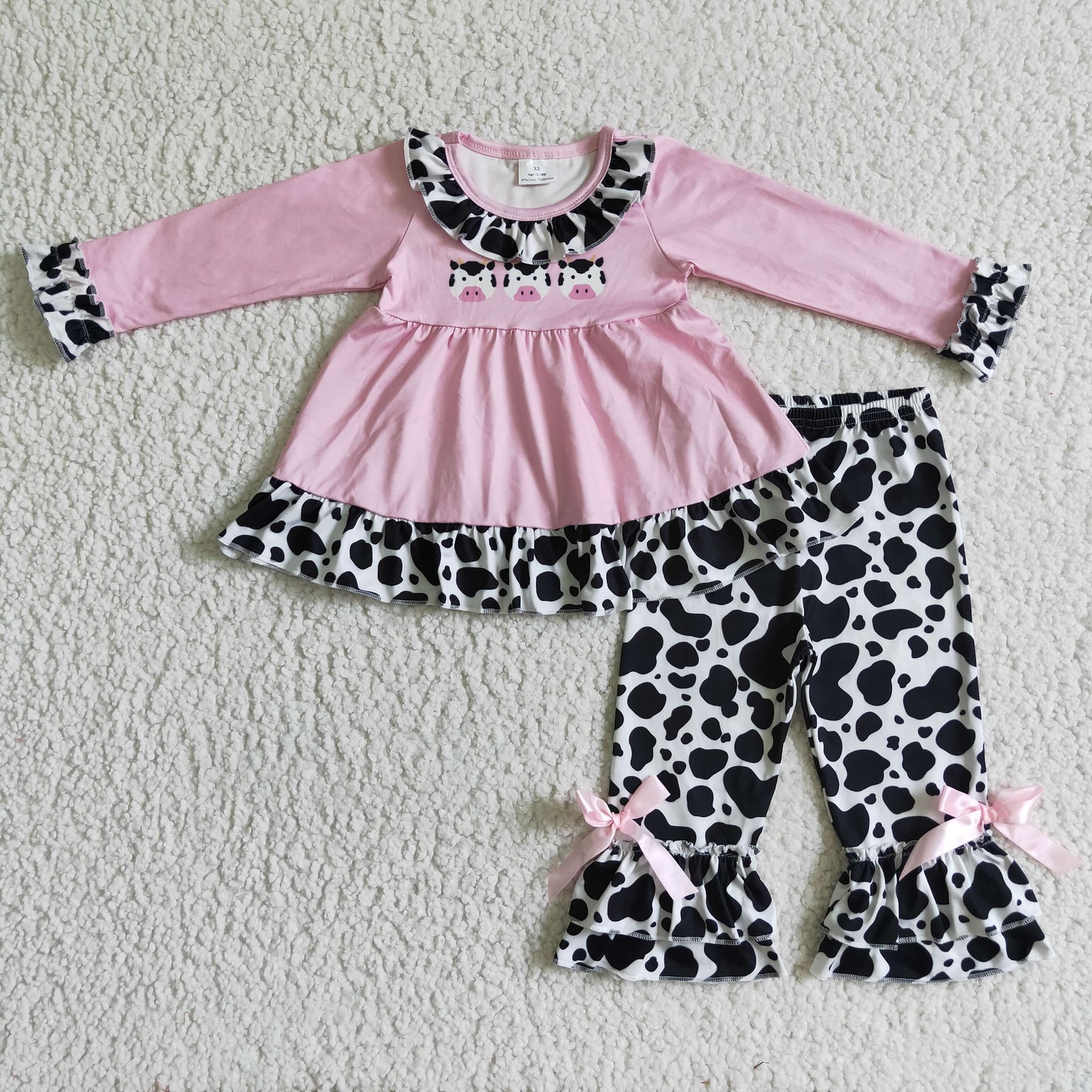 Pink tunic cow ruffle pants girls fall winter clothes