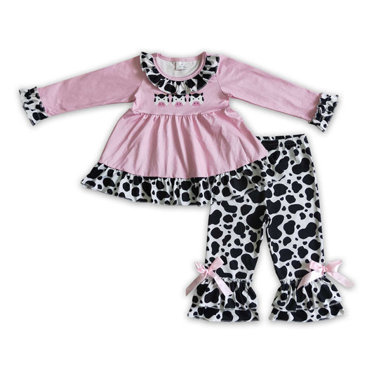 Pink tunic cow ruffle pants girls fall winter clothes