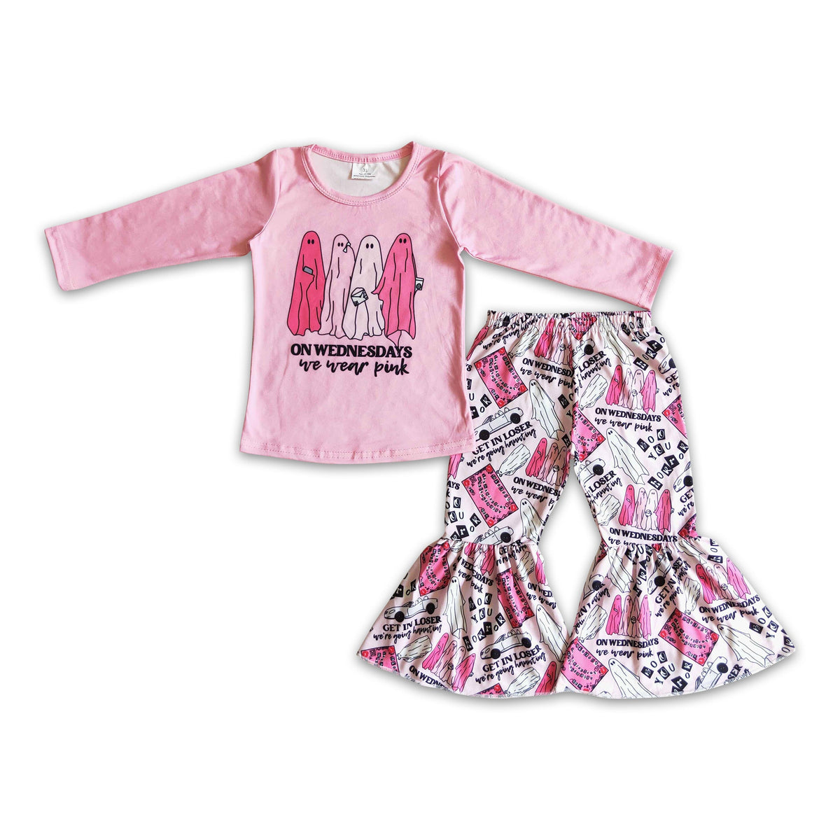 On wednesdays we wear pink ghost girls Halloween clothes