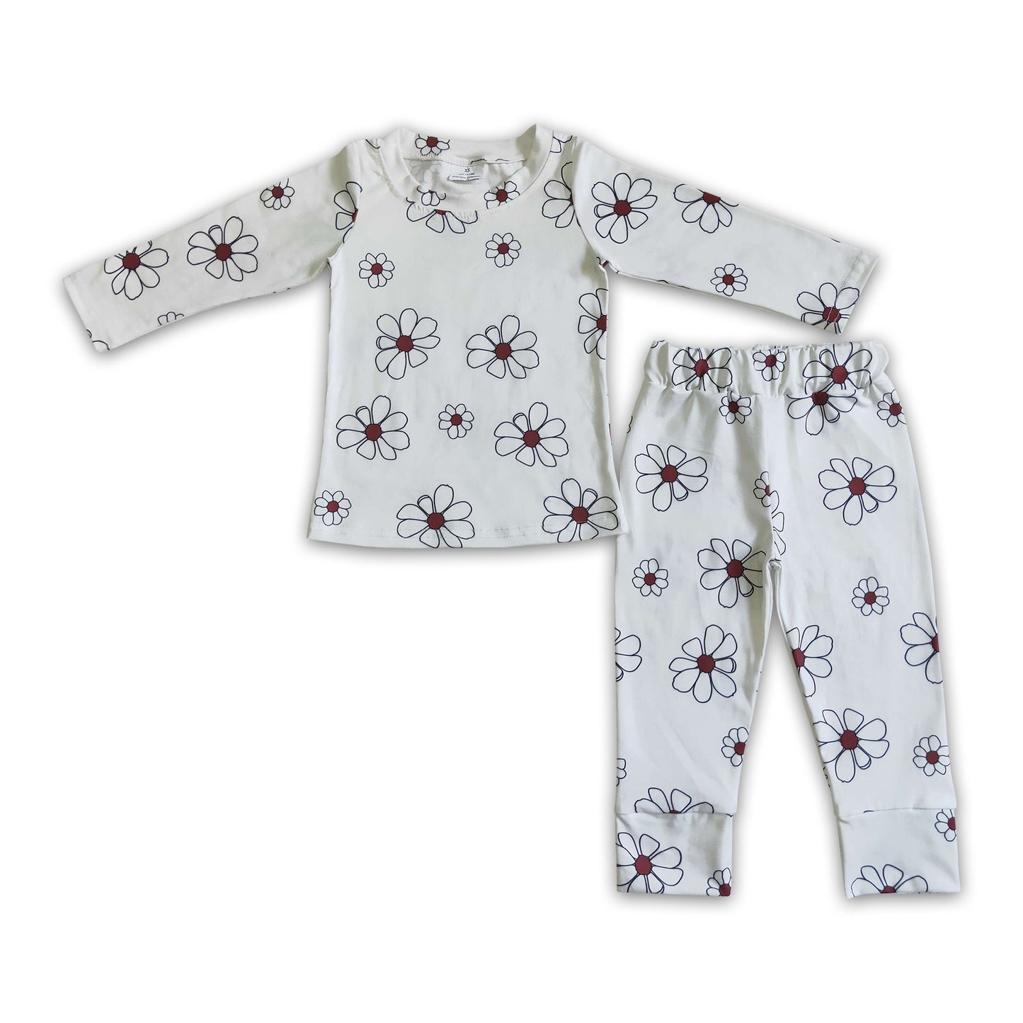 White floral long sleeve girls fall pajamas