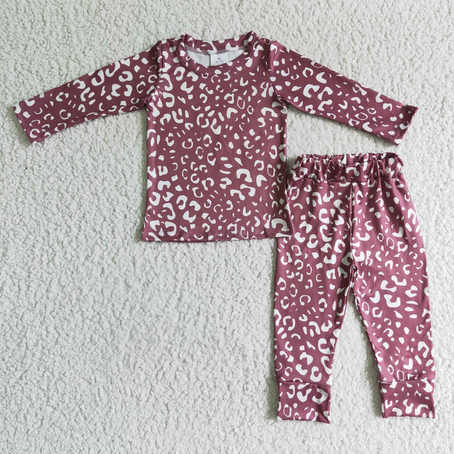 Leopard long sleeves baby girls fall pajamas