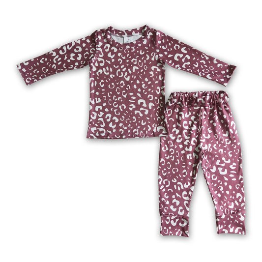 Leopard long sleeves baby girls fall pajamas