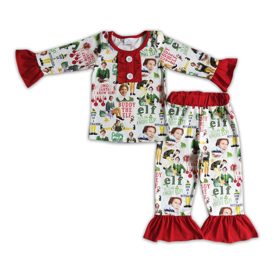 Green hat naughty and nice kids girls Christmas pajamas