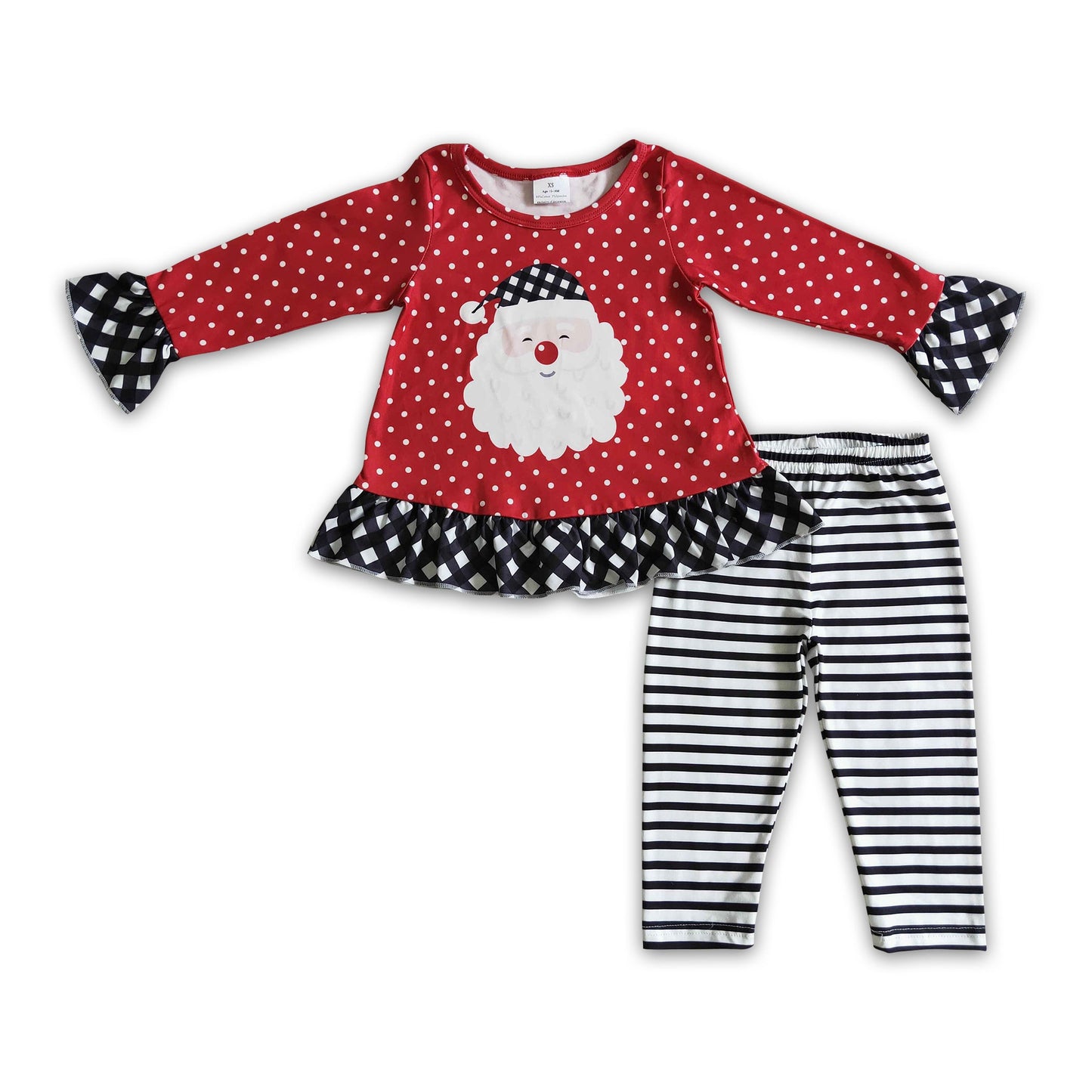 Santa polka dots shirt stripe leggings kids girls Christmas clothing