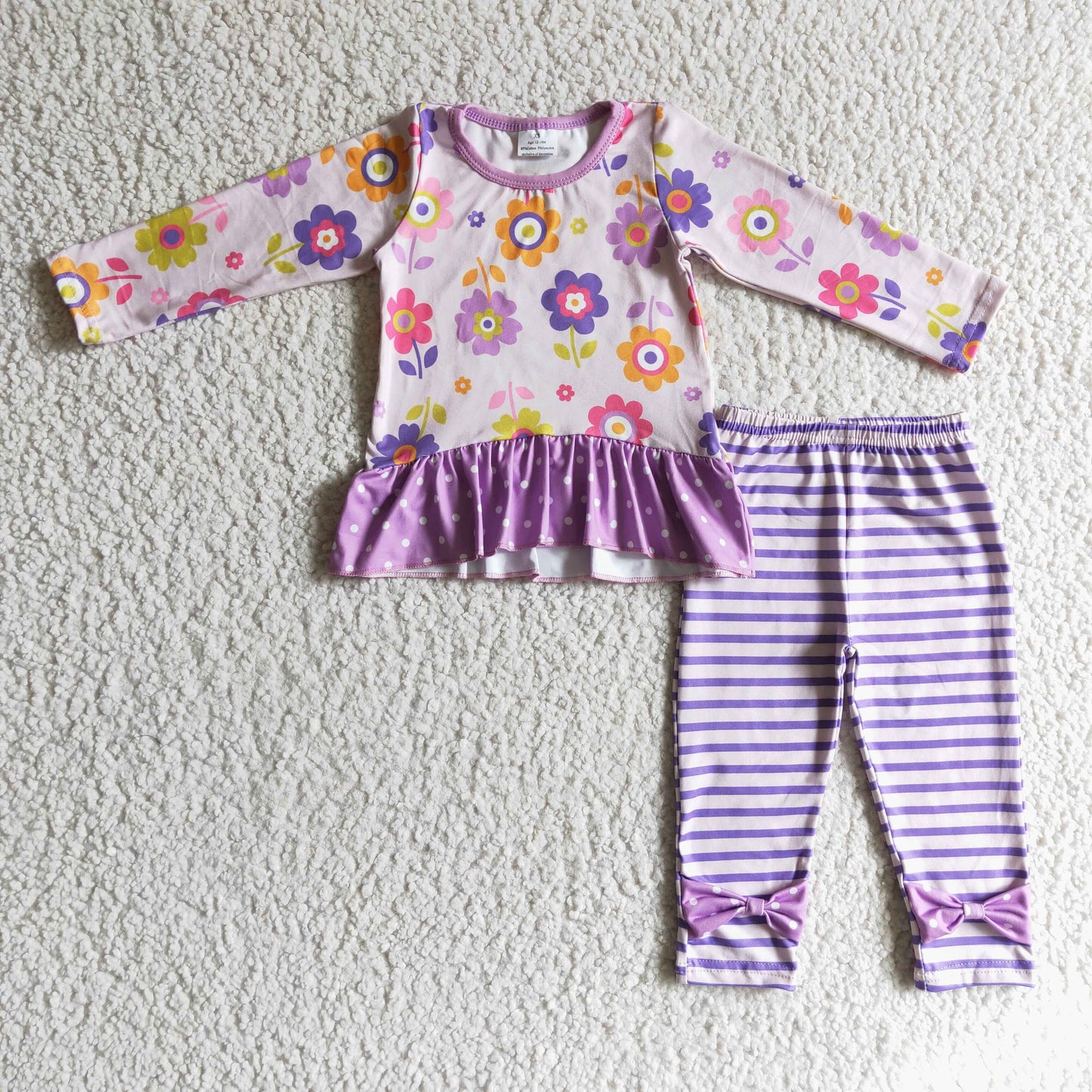 Floral shirt lavender stripes leggings girls clothing set