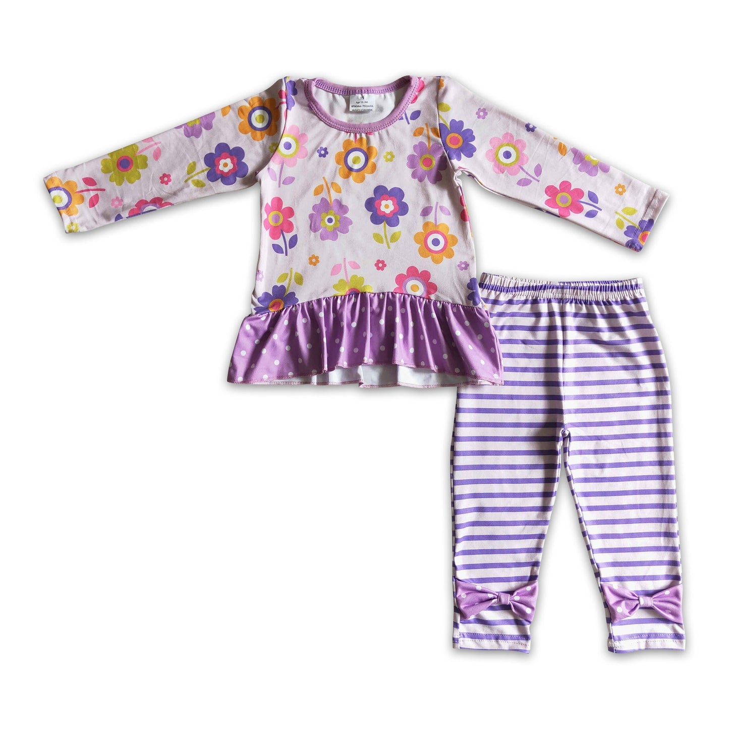 Floral shirt lavender stripes leggings girls clothing set