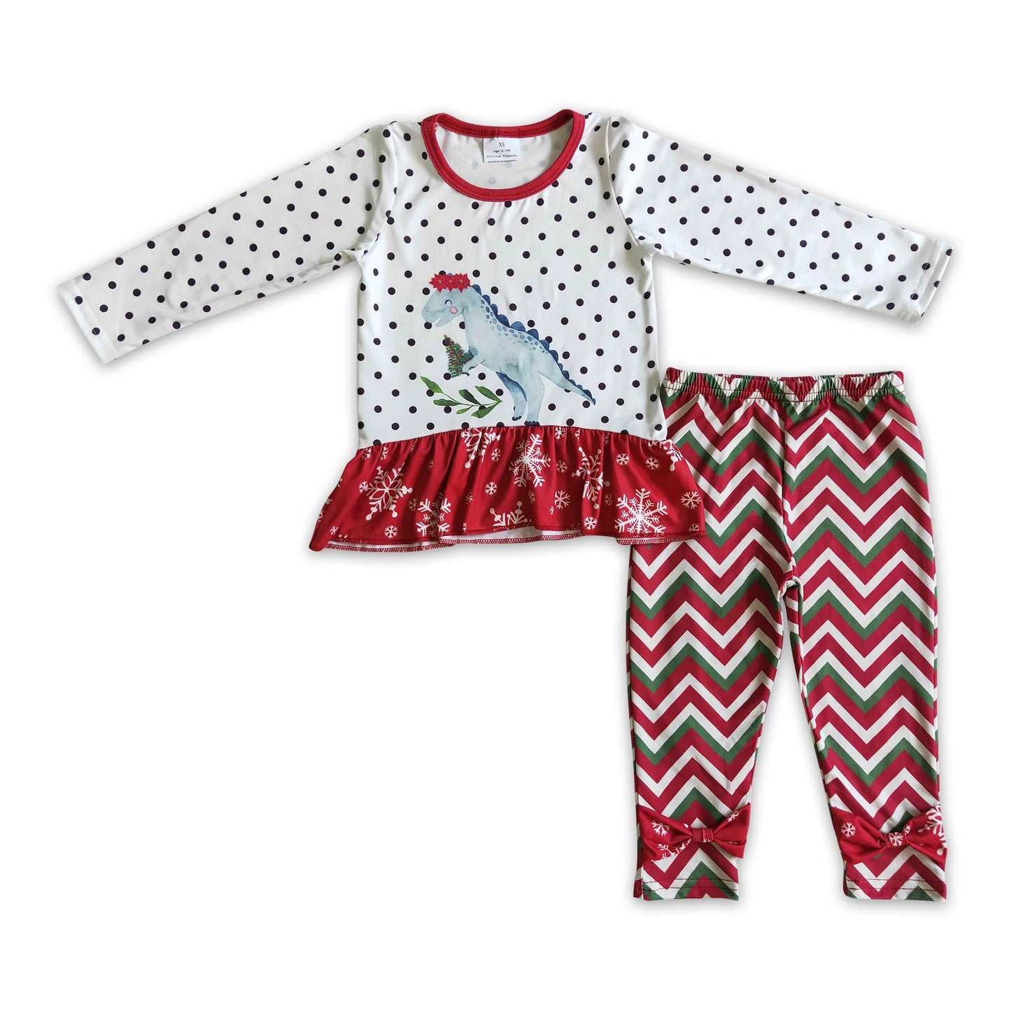 Dinosaur snowflake shirt chevron leggings baby girls Christmas leggings