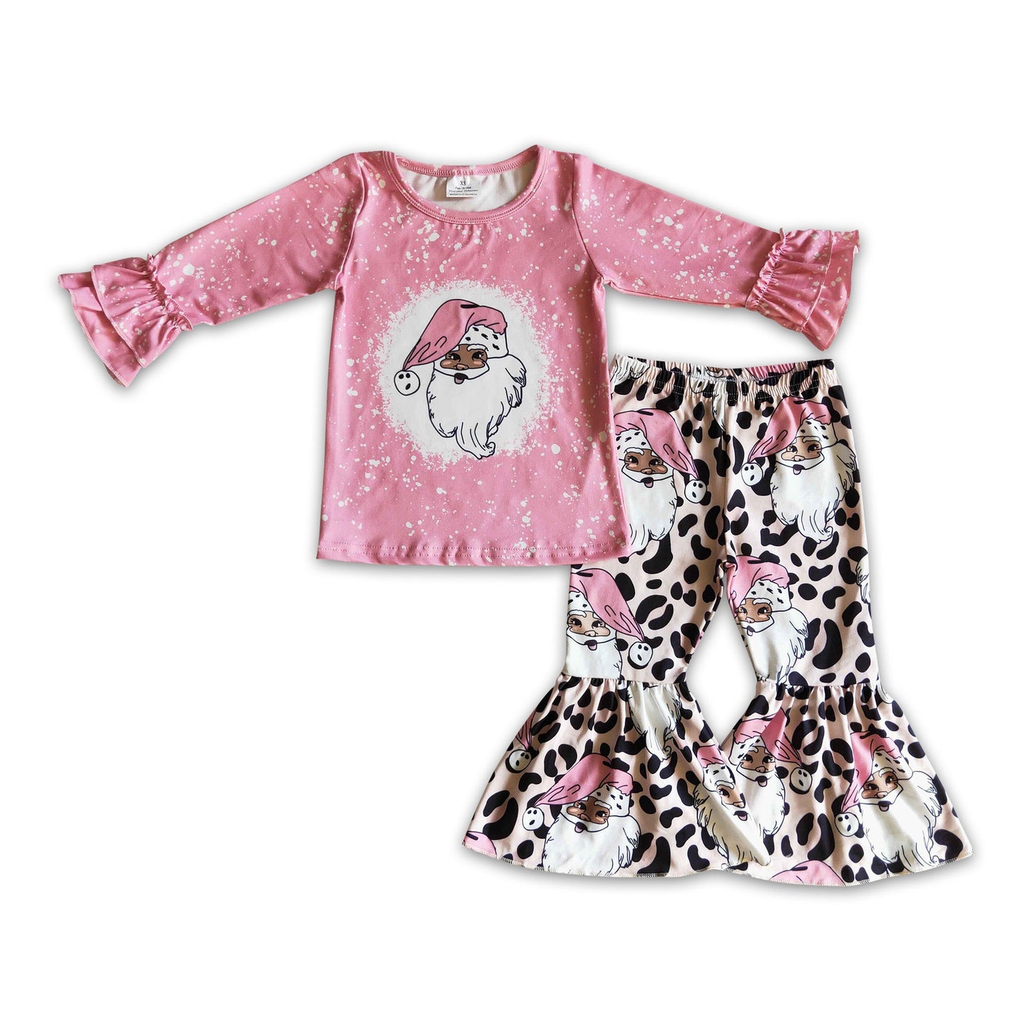 Pink black santa shirt leopard pants girls Christmas clothes