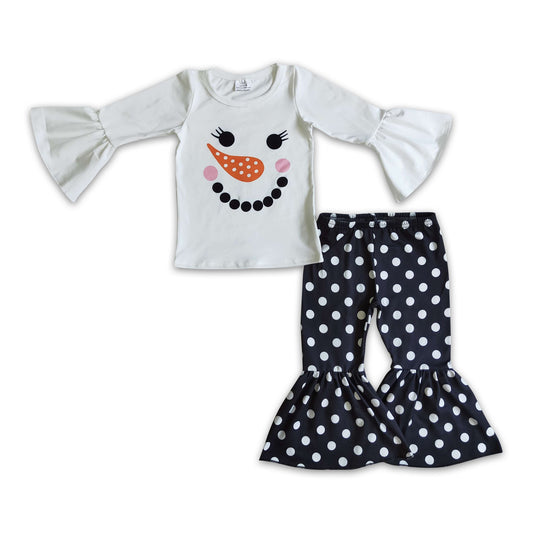 Snowman white shirt polka dots pants girls winter clothes