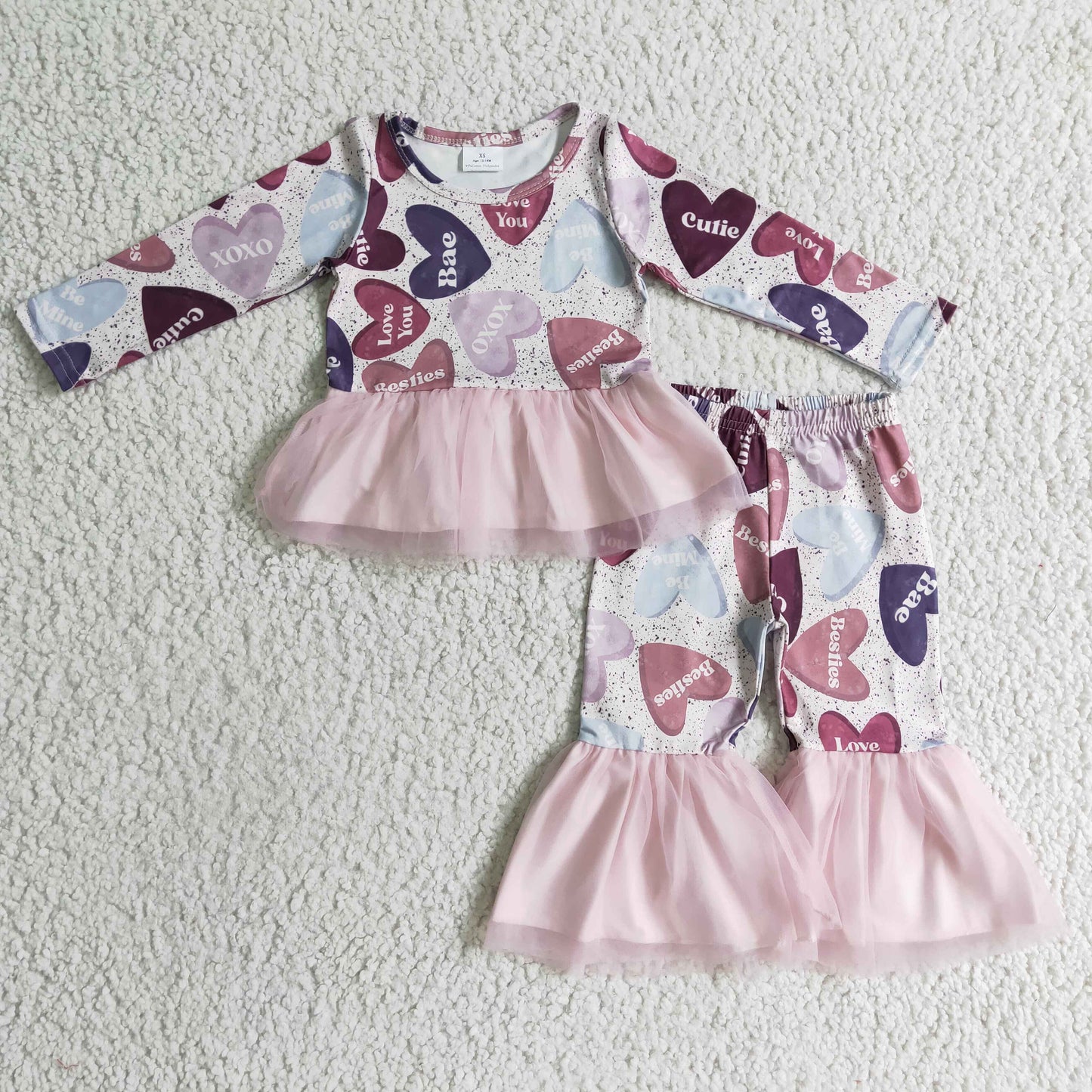 Heart love you cutie girls tulle Valentine's outfits