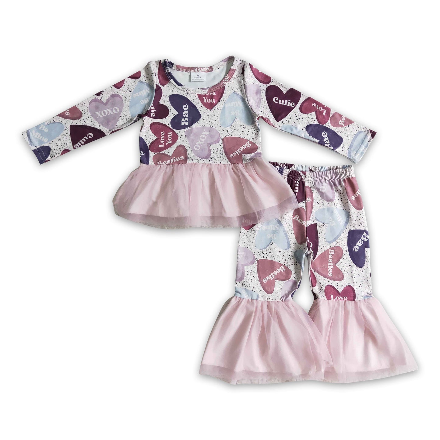 Heart love you cutie girls tulle Valentine's outfits