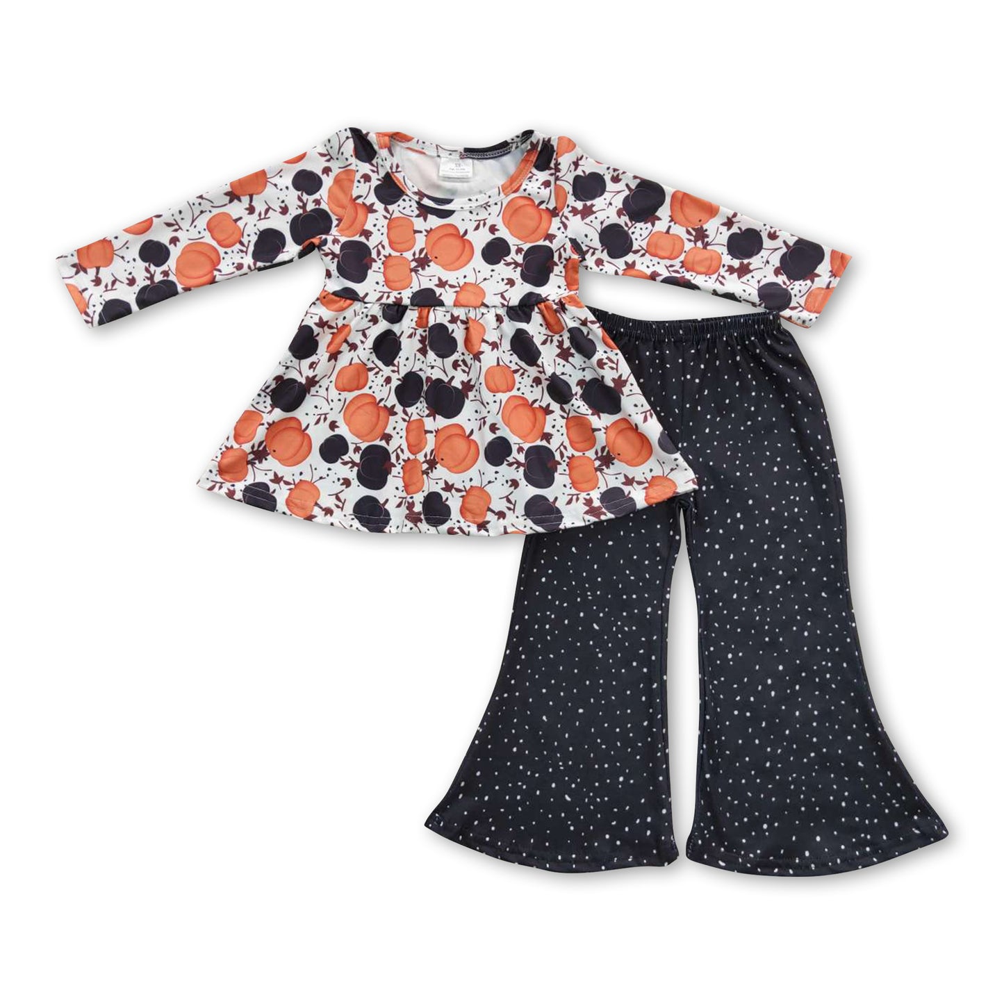 Pumpkin peplum black pants girls fall clothing set