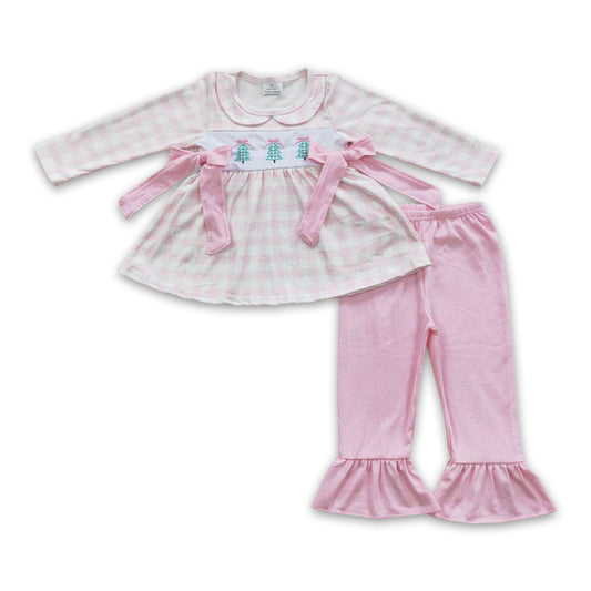 Pink plaid Christmas tree baby girls clothing set