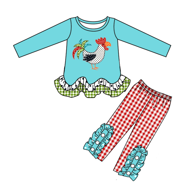 Chicken ruffle top plaid leggings girls clothing