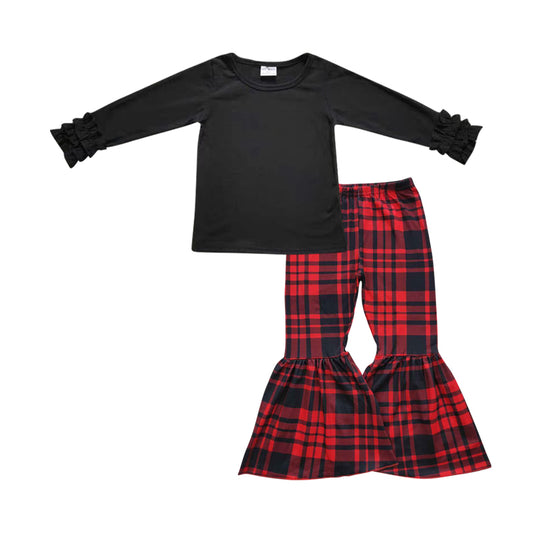 Black icing ruffle top buffalo plaid pants girls Christmas outfits