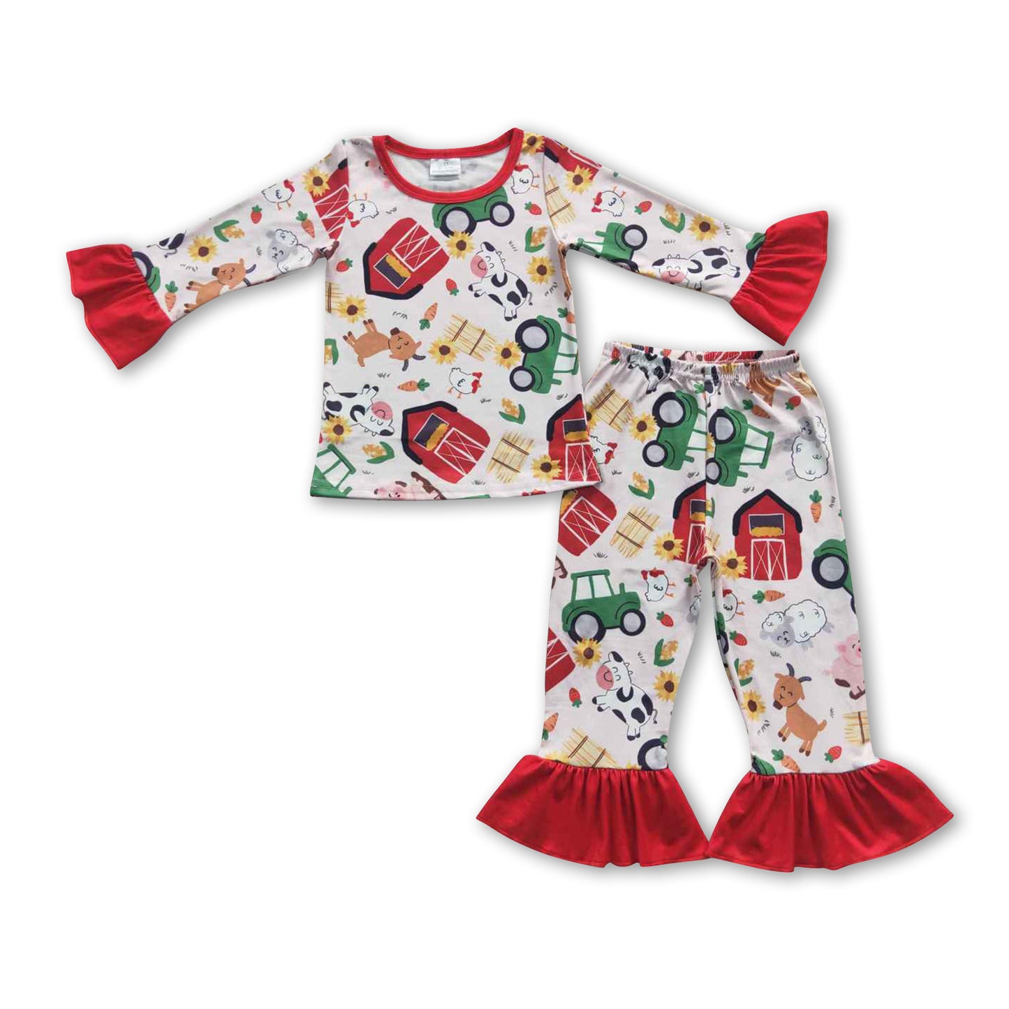 Cow pig sheep chicken baby girls farm pajamas