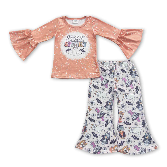 Stay spooky bat dogs top pants girls Halloween clothing