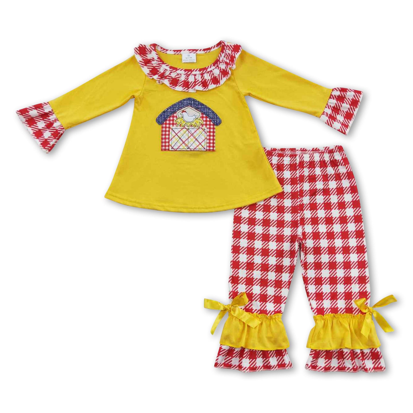 Chicken farm tunic plaid pants girls clothing set