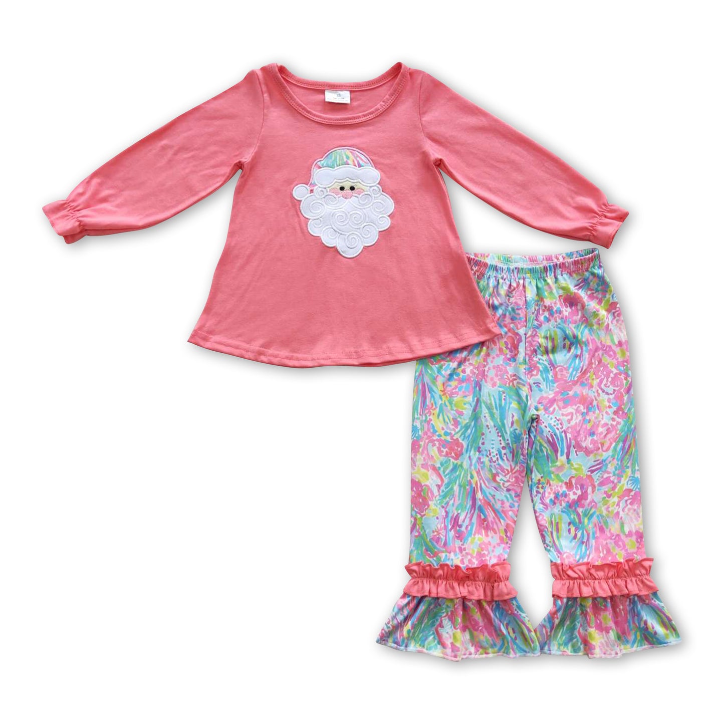 Santa tunic tie dye ruffle pants girls Christmas clothes