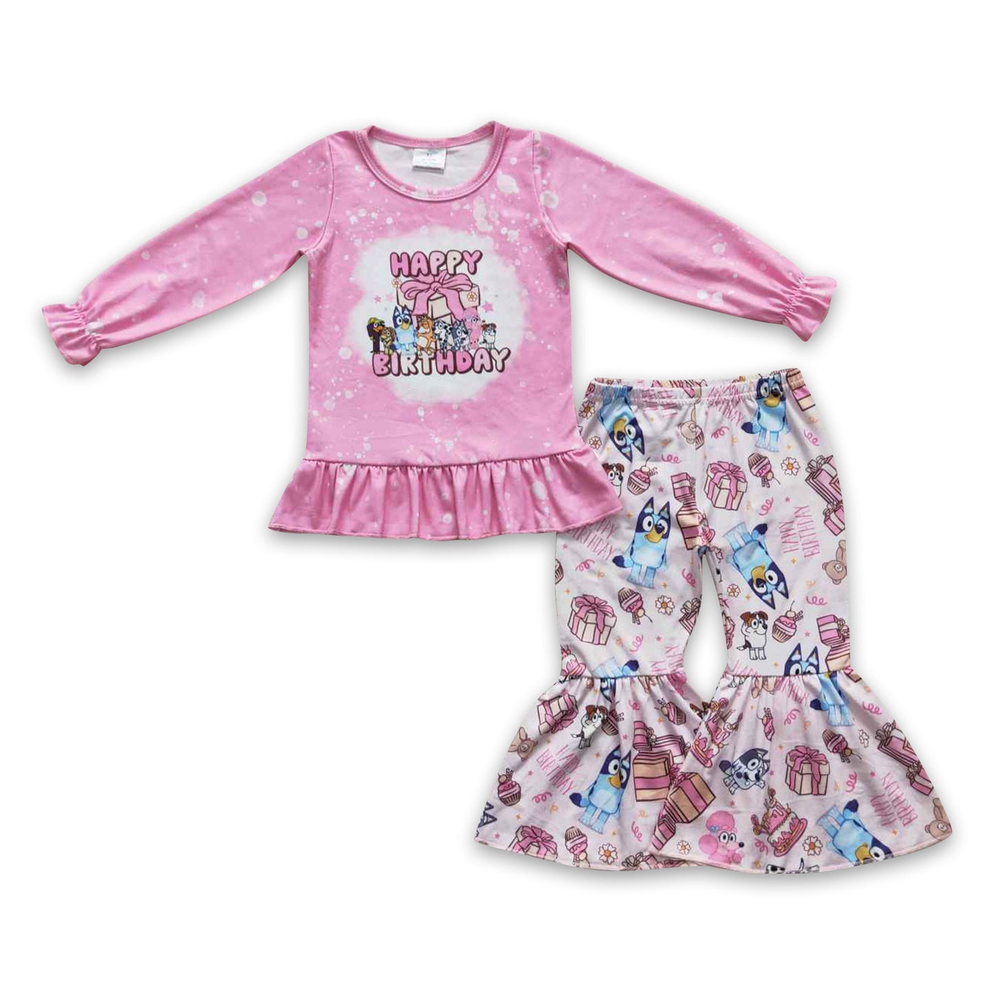 Happy birthday gift dogs baby girls clothing set