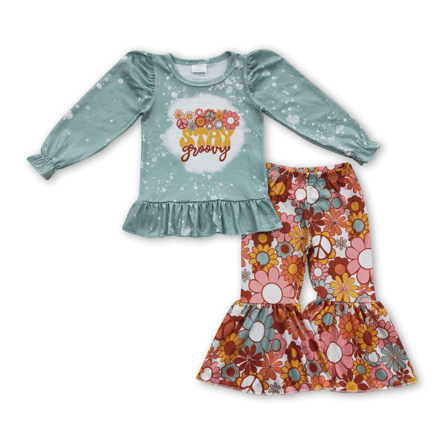 Stay groovy top floral pants girls clothing set