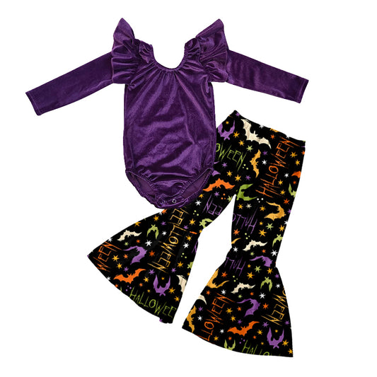 Purple velvet romper witches pants girls Halloween clothes