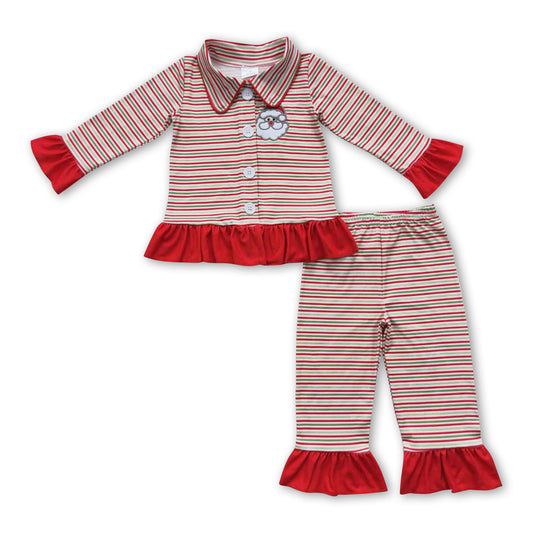 Santa green red stripe baby girls Christmas pajamas