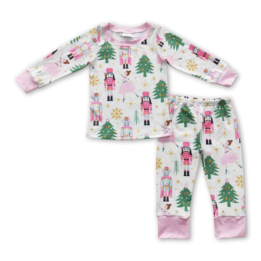 Pink Christmas tree polka dots ballet kids girls pajamas