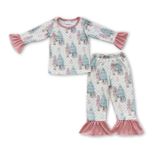 Pink polka dots Christmas tree ballet girls pajamas