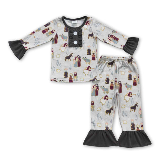 Nativity long sleeves kids girls Christmas pajamas