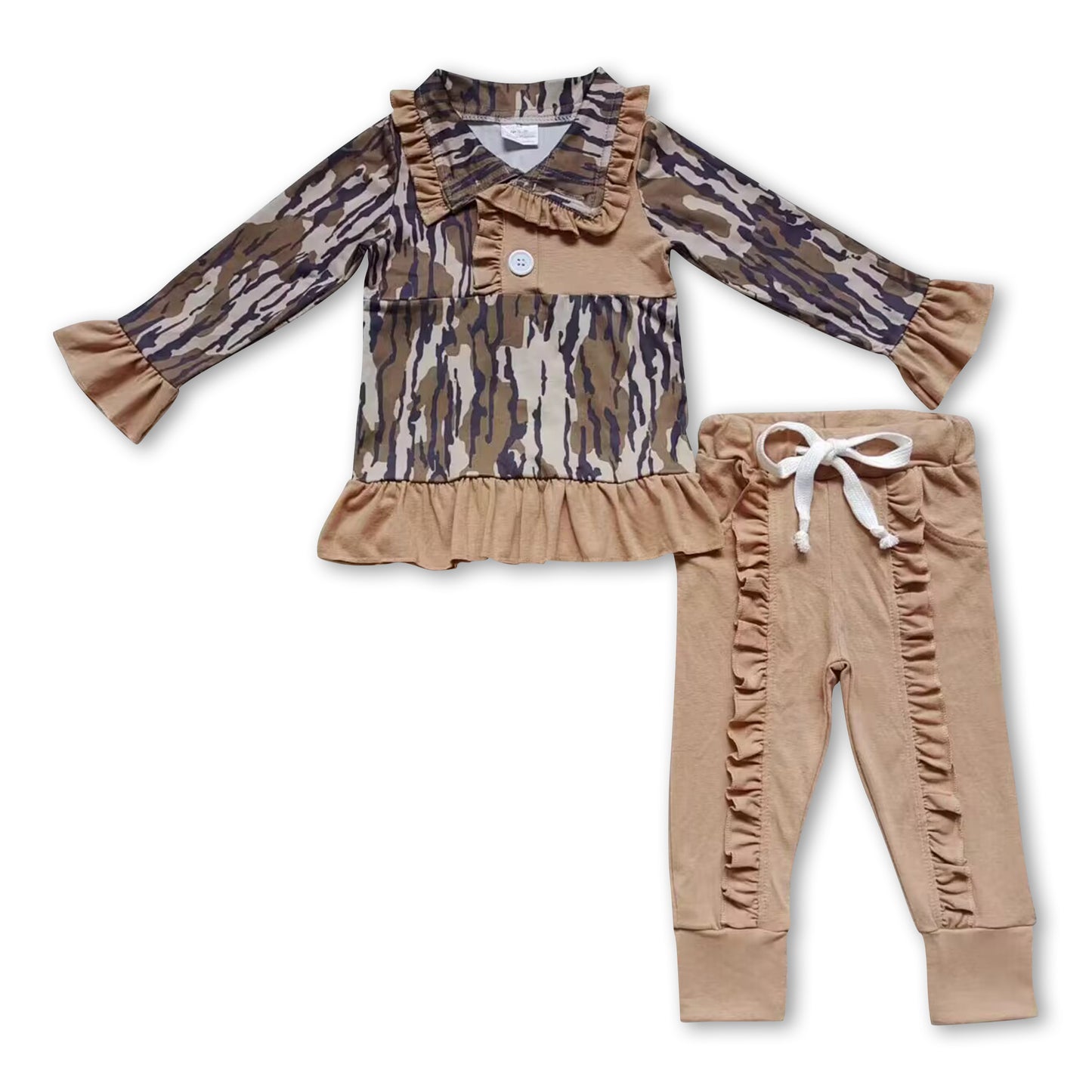 Camo ruffle pullover pants kids girls clothing set