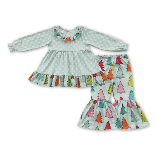 Polka dots tunic Christmas tree pants girls outfits