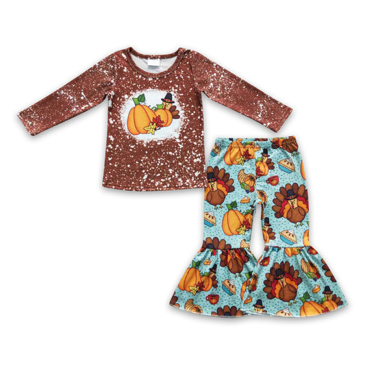 Turkey pumpkin top pants girls Thanksgiving clothes