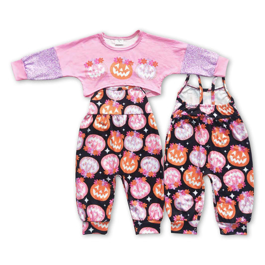 Floral pumpkin jumpsuit top girls Halloween clothes