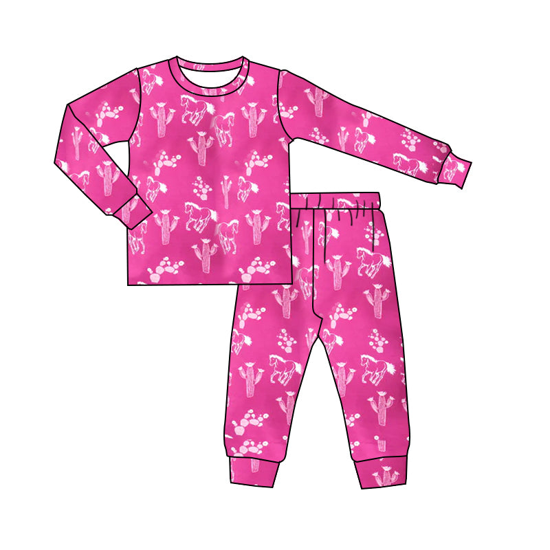 Pink horse cactus western baby girls pajamas