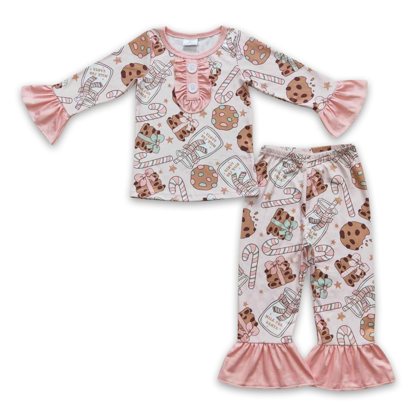 Cookie milk candy cane pink baby girls Christmas pajamas