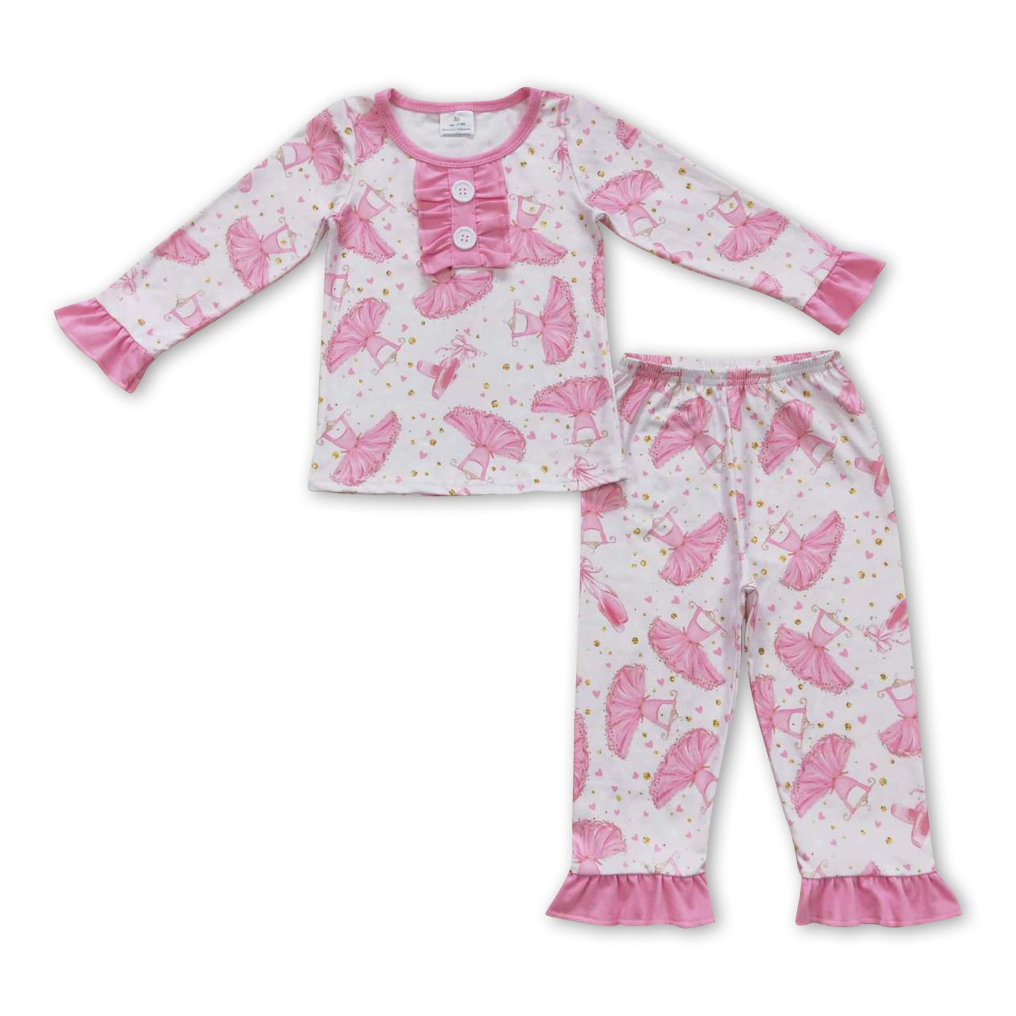 Pink dance ruffle long sleeves girls pajamas